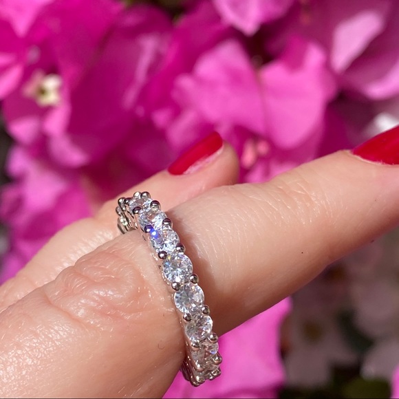 14k gold over 925 diamond eternity wedding band - Picture 8 of 16